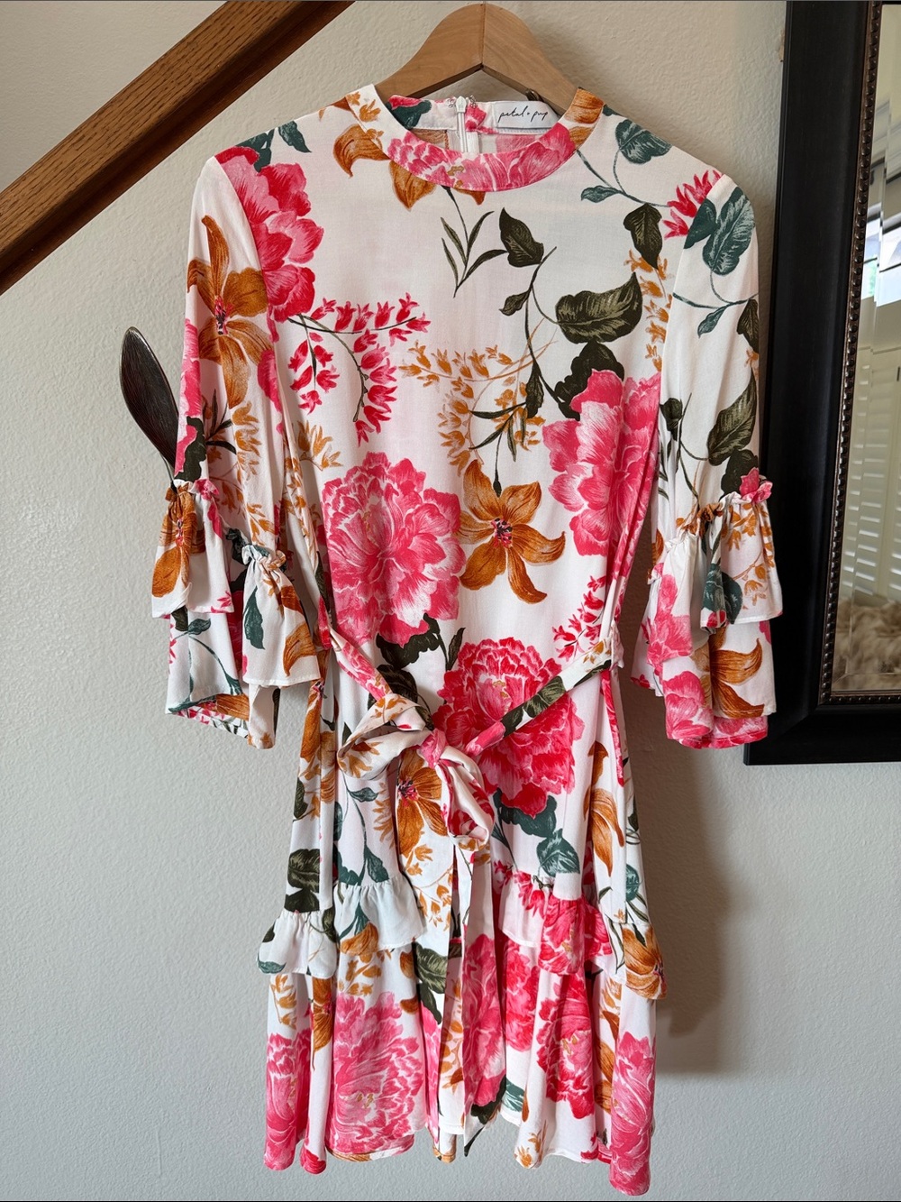 Petal & Pup White Dress with Pink and Gold Floral Pattern